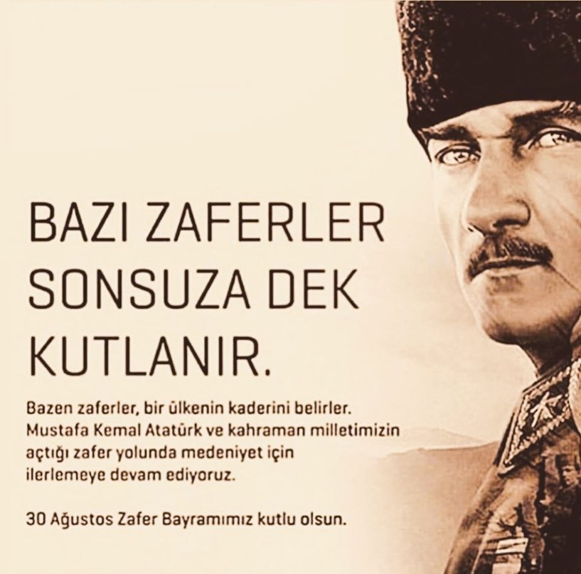 "Milli egemenlik öyle bir nurdur ki, onun karşısında zincirler erir, taç ve tahtlar batar, mahvolur. Milletlerin esirliği üzerine kurulmuş müesseseler her tarafta yıkılmaya mahkumdurlar.” (Mustafa Kemal Atatürk)
#30AğustosZaferBayramımızKutluOlsun