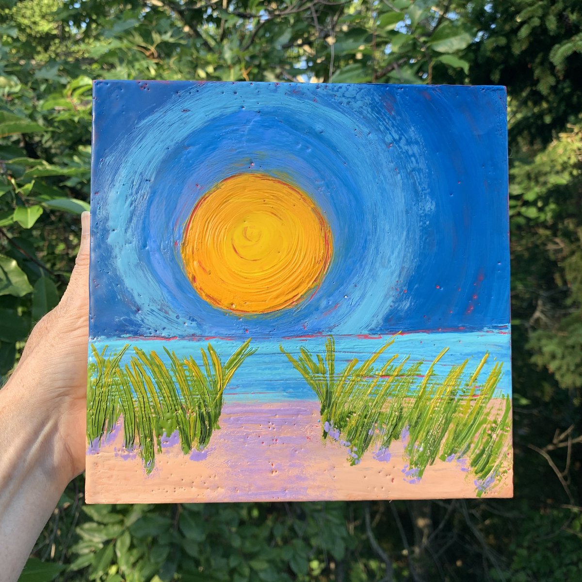 MarciaCrumley's tweet photo. Embracing these last few summer days. Soak up the Sun, 8β x 8β encaustics on panel. #encaustics #beach #beachdays #summer https://t.co/gwhKM6gH9F