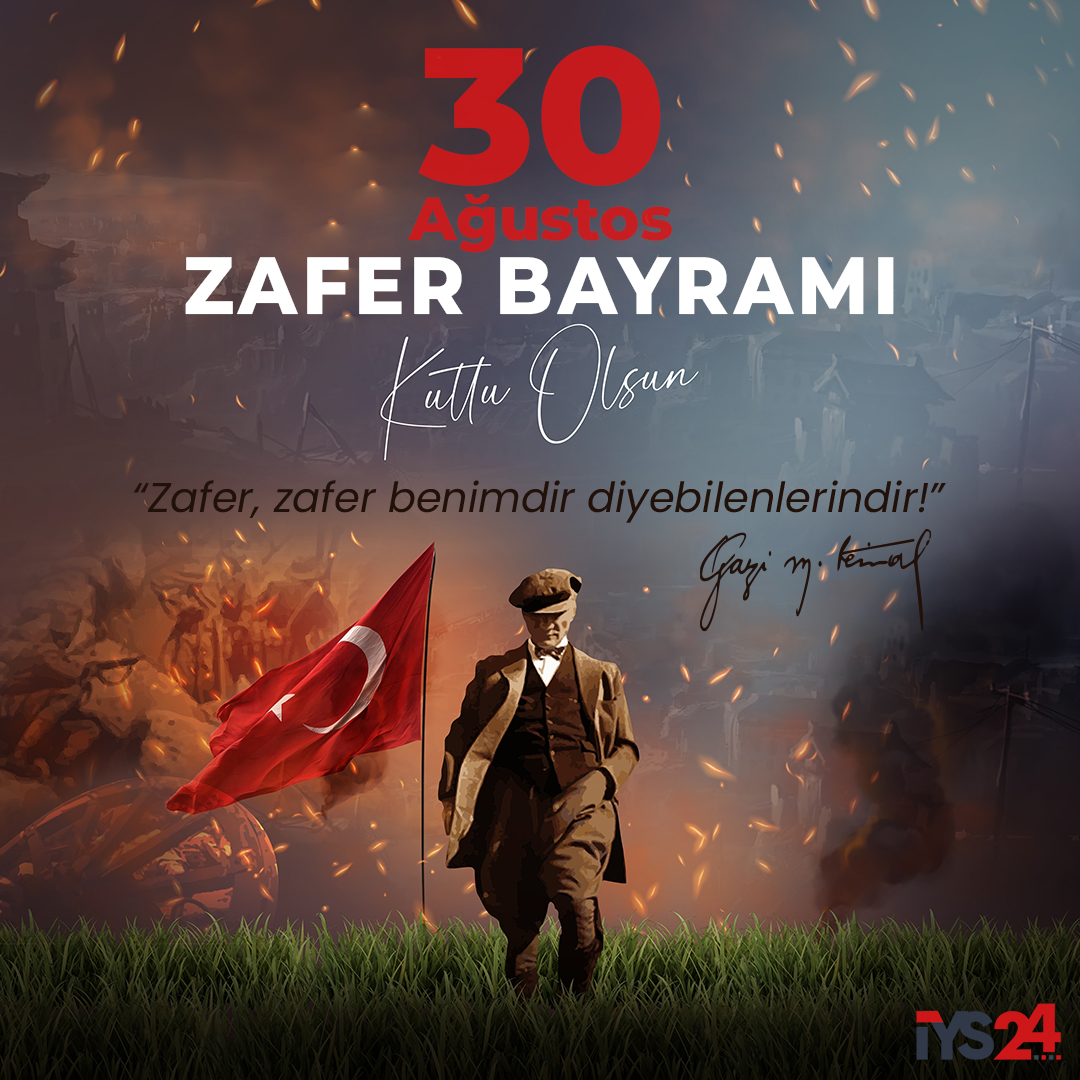 iys_24's tweet photo. 30 Ağustos Zafer Bayramı’nın 100. yıl dönümünde Gazi Mustafa Kemal Atatürk başta olmak üzere, milli mücadele kahramanlarını, dünden bugüne tüm şehitleri, gazileri rahmet ve şükran ile anıyoruz.
30 Ağustos Zafer Bayramımız Kutlu Olsun
#30AğustosZaferBayramımızKutluOlsun #30Agustos https://t.co/aUxFyJSSqS