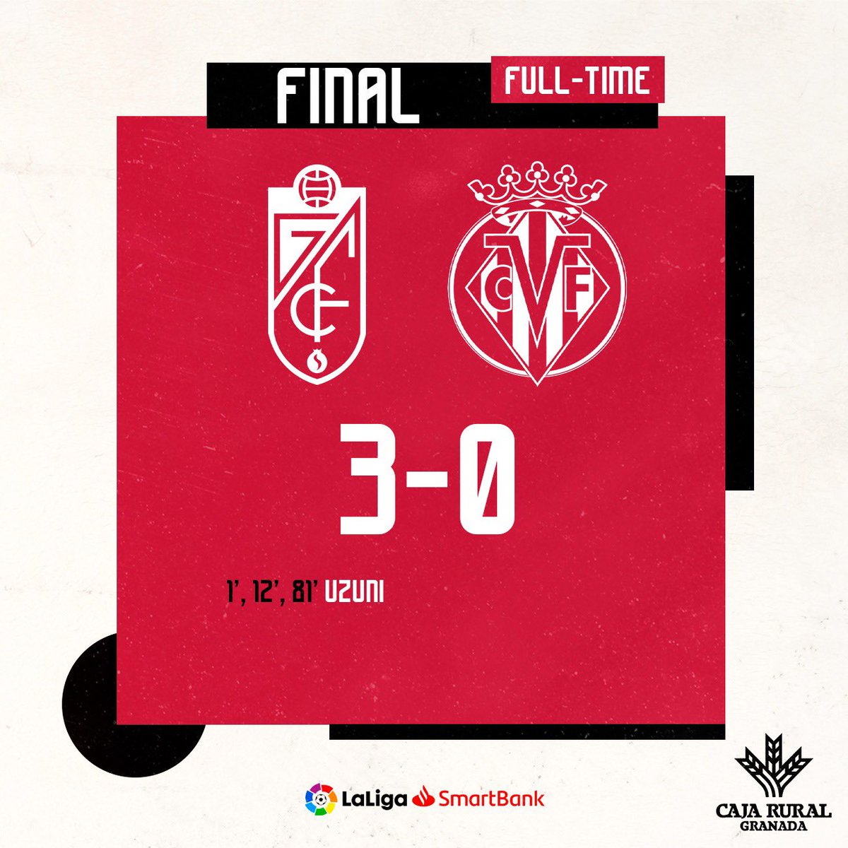 GranadaCF's tweet photo. ⌚️ 90’ || ¡¡𝗙𝗶𝗻𝗮𝗮𝗮𝗮𝗮𝗮𝗮𝗹 𝗲𝗻 𝗟𝗼𝘀 𝗖á𝗿𝗺𝗲𝗻𝗲𝘀!! ¡¡Nuevo +3!! ❤️💪🏼

⚽️⚽️⚽️ Uzuni

𝐆𝐂𝐅 3️⃣-0️⃣ VIB

#𝙀𝙩𝙚𝙧𝙣𝙖𝙇𝙪𝙘𝙝𝙖 🇦🇹 || #GranadaVillarrealB https://t.co/ryckIEQd0b