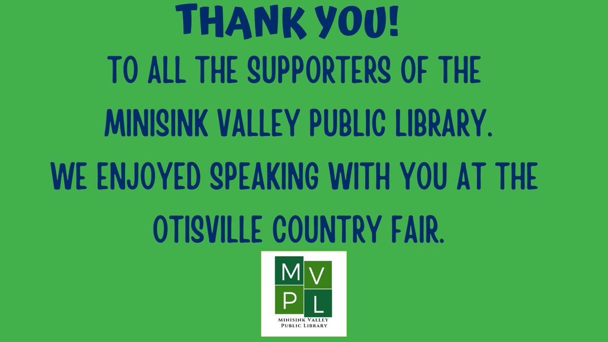 MinValPublicLib's tweet photo. THANK YOU! TO ALL THE SUPPORTERS OF THE MINISINK VALLEY PUBLIC LIBRARY. WE ENJOYED SPEAKING WITH YOU AT THE OTISVILLE COUNTRY FAIR! #mvpl #voteyes #supportMV #MVPL #Oct18 #VoteYes More information at https://t.co/YgklgNYG0x https://t.co/skWu9elNvc