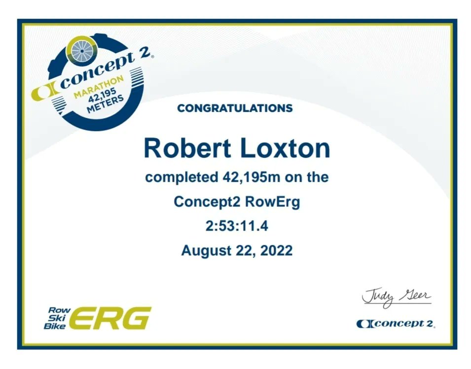 scillyrob's tweet photo. Marathon on the concept2 rowerg. Quite pleased. 22nd in the world this season so far. 
2nd fastest 50-59yr old in Britain so far. 
I've only just begun, so I'll take that :-) https://t.co/wy6k6BdUCB