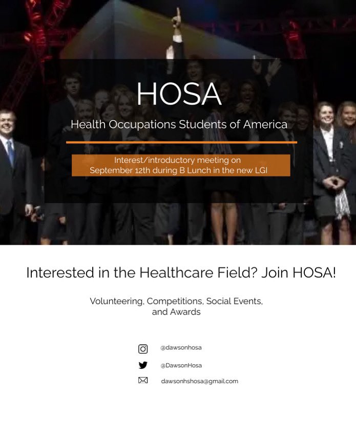 DawsonHosa's tweet photo. Interested in the medical field? Join us at our first meeting on Monday, September 12 during B lunch in the new LGI! https://t.co/eTxuojRiI6