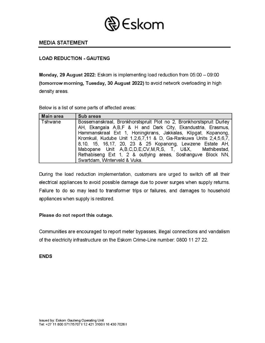 Eskom Hld SOC Ltd on Twitter: 