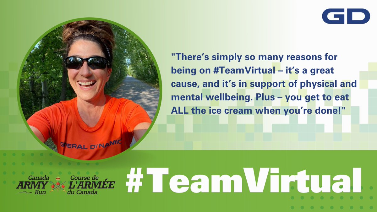 GDMS_C's tweet photo. Not much of a runner? We can’t say the same for our colleague Lorena—who’s logged a collective total distance of 132.2 km in @CanadaArmyRun races since 2014. Lorena will hit the pavement once again for the virtual race on Sept 10th. Go Lorena! #TeamVirtual #TeamGD #GDMSCpeople https://t.co/K7GMx9rAv6