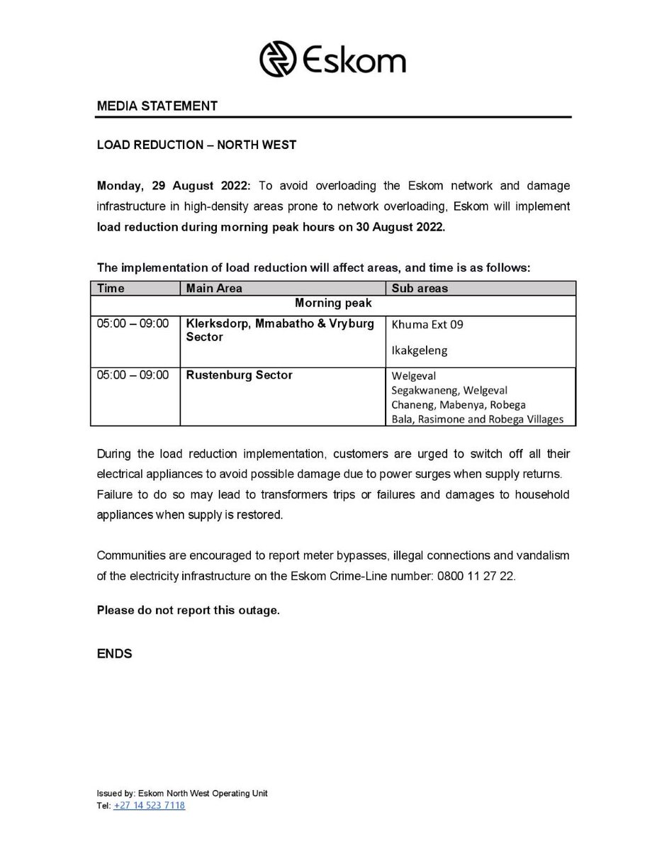 Eskom Hld SOC Ltd on Twitter: 