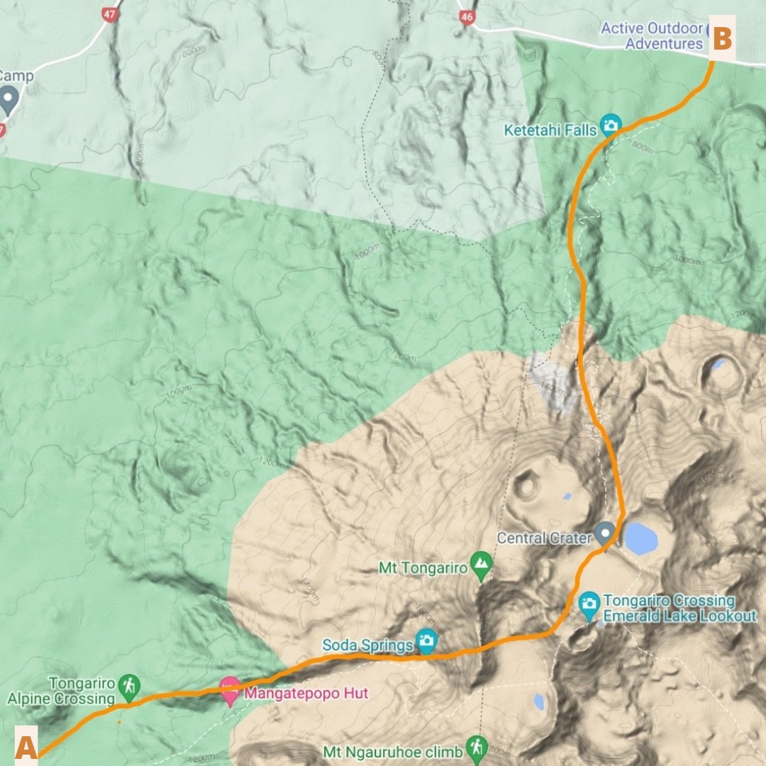 Map depicting Tongariro Alpine Crossing
