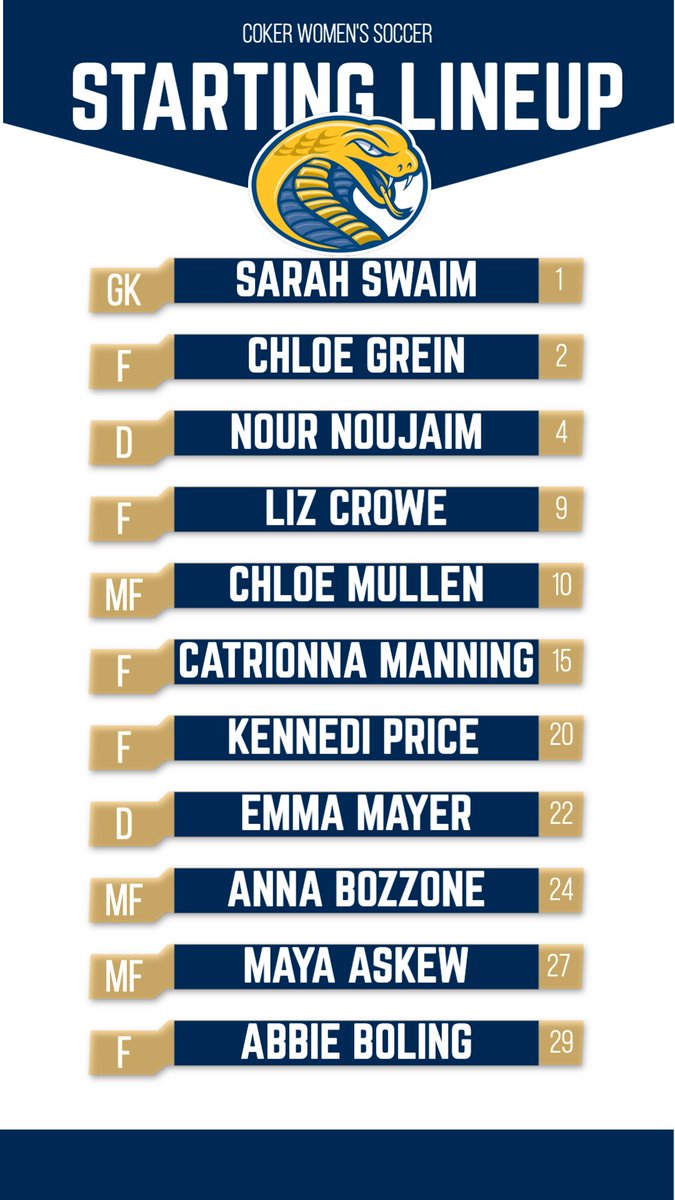 Coker_Cobras's tweet photo. #CokerWSOC | @CokerUWSOC starters 🆚 Erskine

📺 https://t.co/ZLkg7BGbs2
📊 https://t.co/XLdizFZHyb
#GoCobras #CokerPride https://t.co/CENx1YHYPk