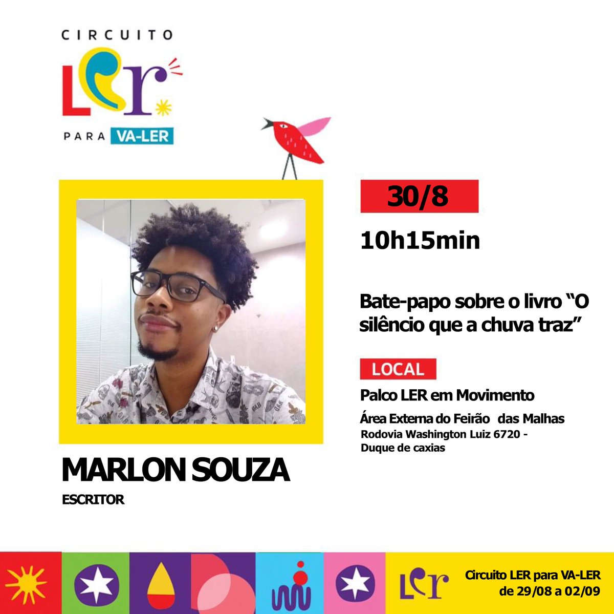 EditoraMale's tweet photo. Amanhã o escritor Marlon Souza (@marlon_osouza) participa do Circuito Ler para va-ler em Duque de Caxias em dois horários, às 10h15 no Palco Ler em Movimento e às 14h no Palco Ler na Baixada. O autor falará sobre O silêncio que a chuva traz, lançado em 2021. https://t.co/L831Mtr99s