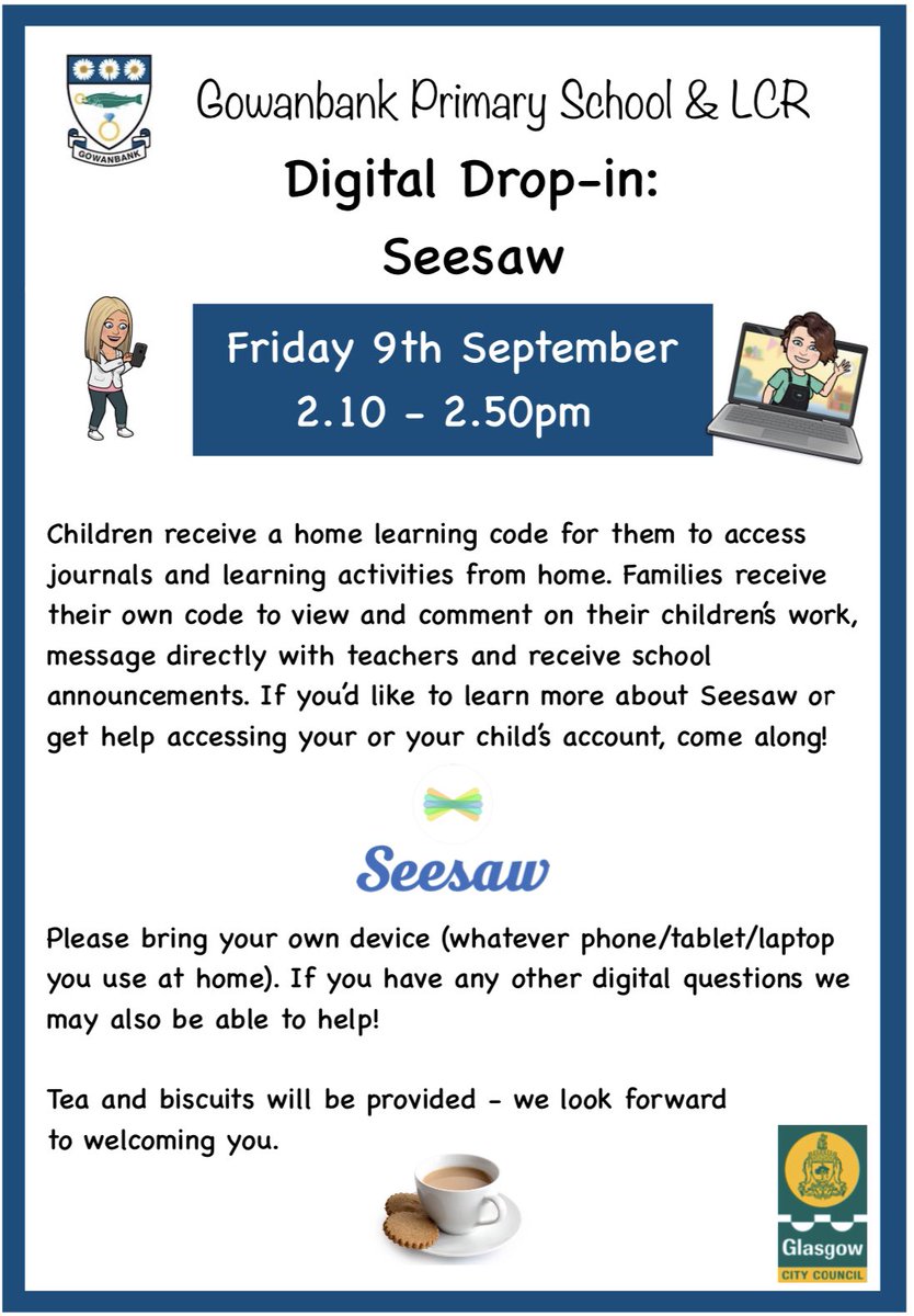 Please see information below 👇🏼 on our next Digital drop in. We look forward to welcoming you then ☺️ 💻 📱 <a href="/GowanbankSchool/">Gowanbank Primary & LCR</a> <a href="/weegieteacher/">Jennifer Lilley</a>