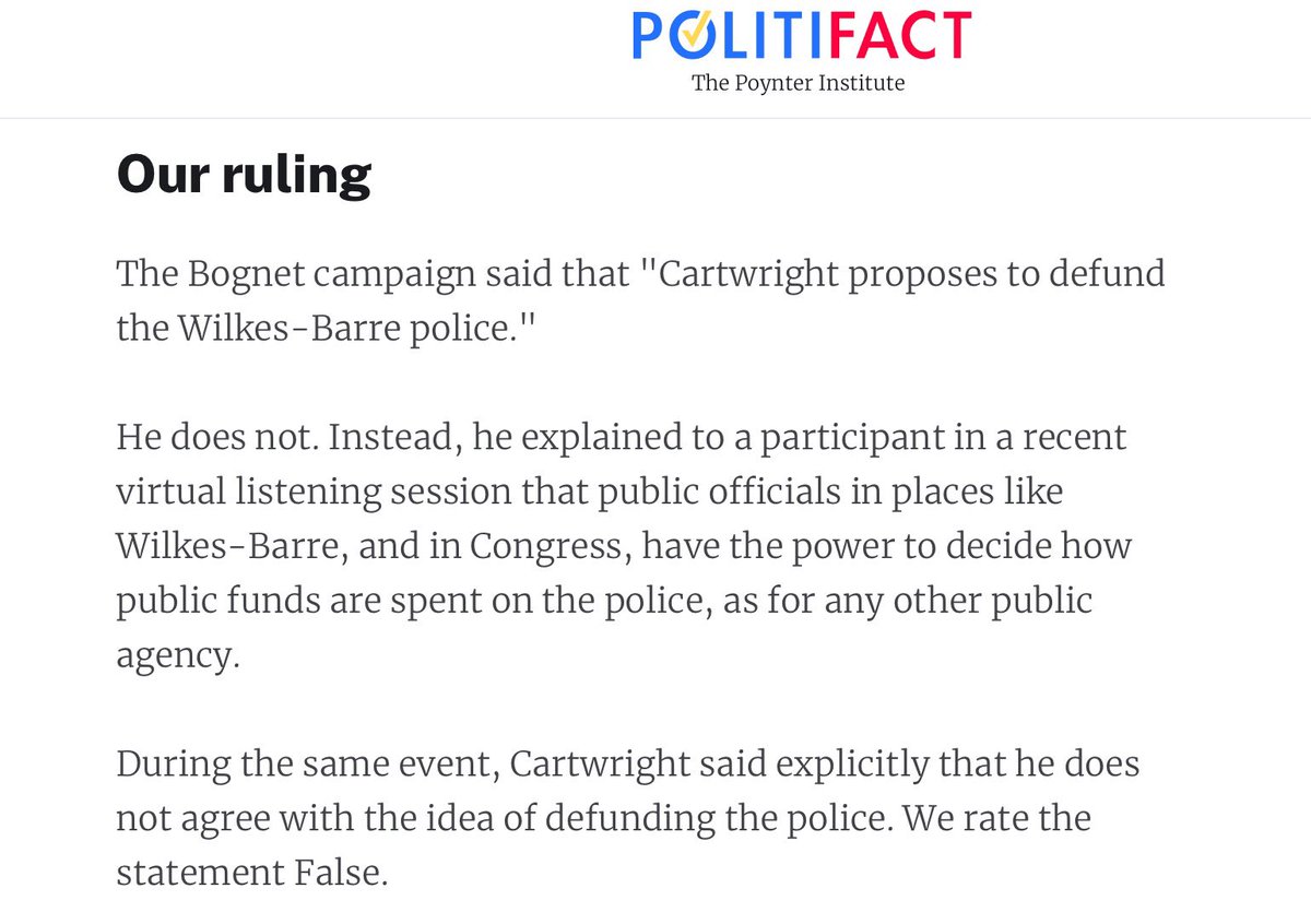 CartwrightPA's tweet photo. Jim Bognet has shown time and time again that he will lie to our community to win elected office.

Now, he is at it again.

I stand by our law enforcement and I always will. https://t.co/Y53mfR9ct2