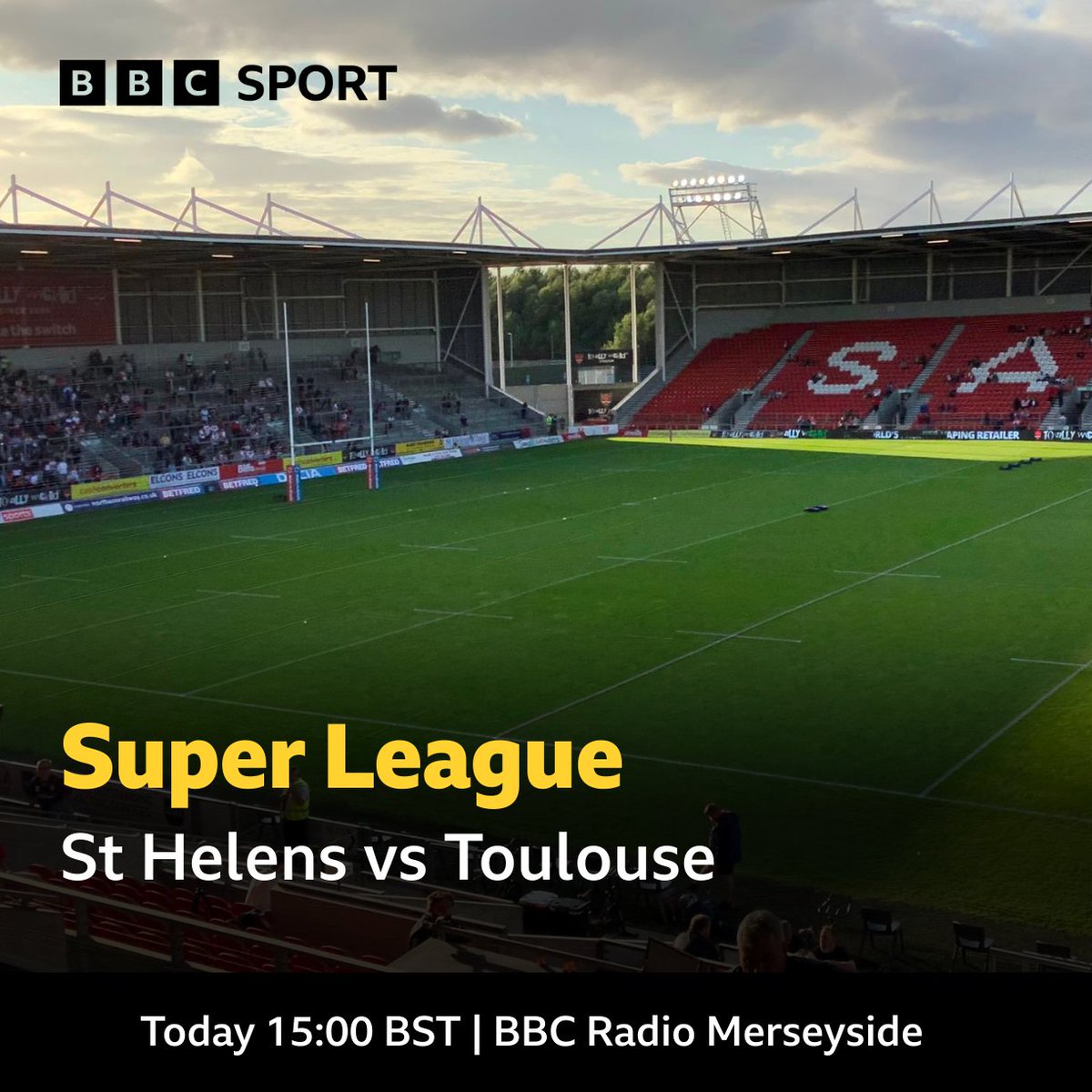 bbcmerseysport's tweet photo. π @Saints1890 π @TOXIII
π @SuperLeague
π Totally Wicked Stadium
π Kick-off 3pm
π @johnlawlessRL & Ian Chisnall
#οΈβ£ #SLStHTou #SuperLeague
π» 95.8FM | DAB
πΊ Freeview channel 722
π§ @BBCSounds https://t.co/LasDlqpjEw