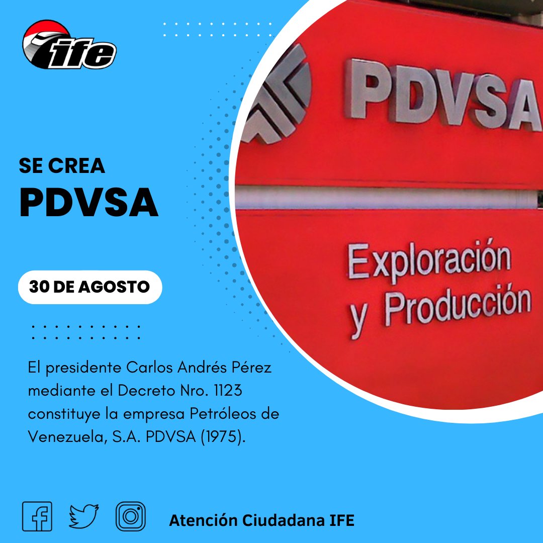 OAC_IFE2020's tweet photo. #30Ago #Efemerides Se crea PDVSA https://t.co/WRqHNxRK4S