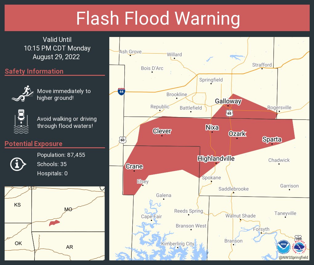 3:30pm 8/29: A CONSIDERABLE flash flood threat is developing across the Springfield and northern Christian County areas! This will result in DANGEROUS AND LIFE THREATENING flooding as we move into the rush hour commute. TURN AROUND, DON'T DROWN!