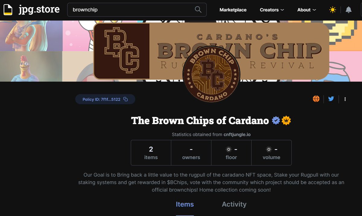 thebrownchip's tweet photo. Things are going fast!
Thanks to @jpgstoreNFT for verifying us!
You can now found us on https://t.co/0MmewUUSXG too!
It's a beginning! Let's make this happen!
Grab your $BChip today!
https://t.co/AHemqjIQqY

#CNFT #CNFTProject #CNFTCommunity #CNFTs #CNFTCollection https://t.co/HLggdDi92X