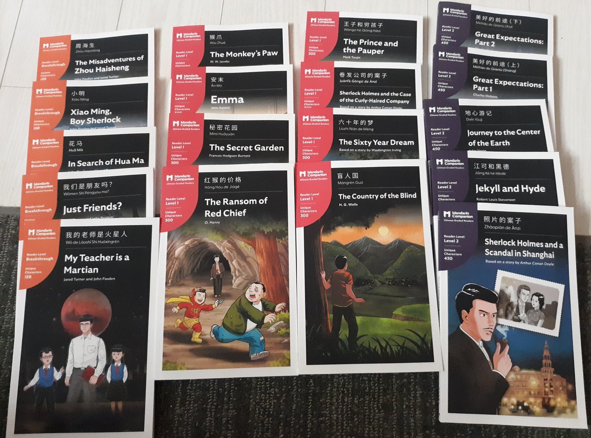DuYanzi's tweet photo. Arrived today: new editions of @MandrnCompanion books &amp; new Level 2 Sherlock Holmes that I look forward to reading. Font size is bit larger compared to 1st editions - nice! I lost some 1st ed books last summer to students/prof who kept my copies from summer camp: good problem.📖 https://t.co/WC18tY3J4I
