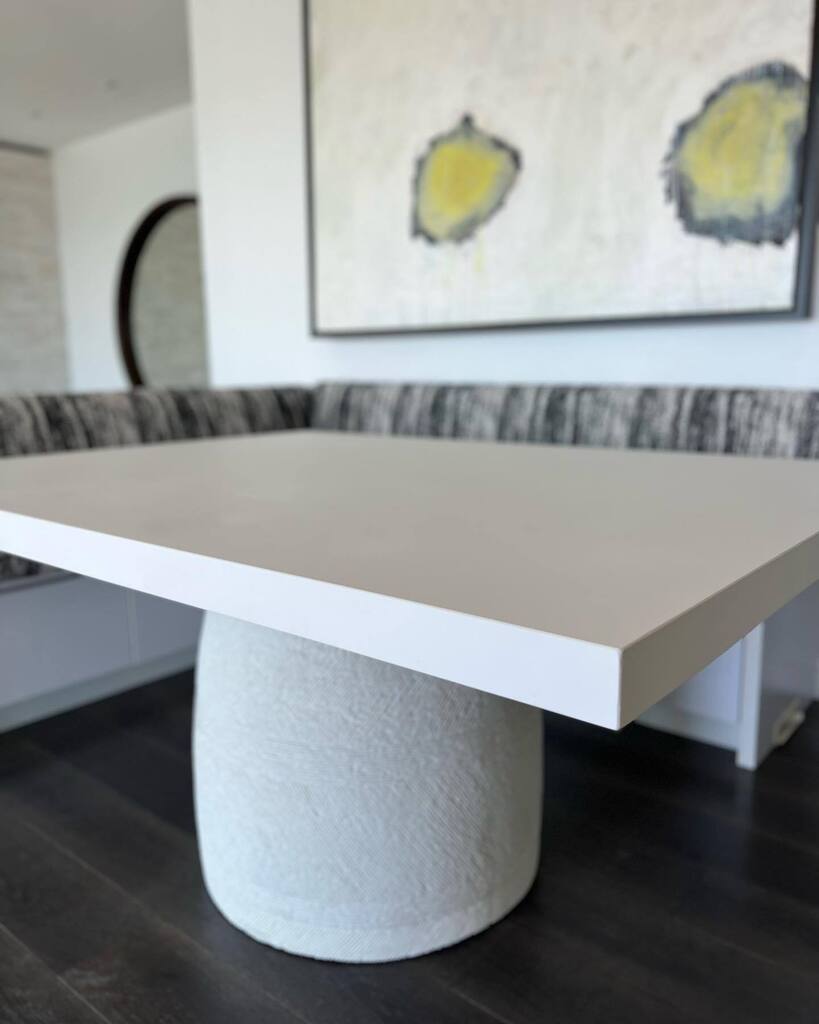 realMASdesign's tweet photo. https://t.co/myGVtTBwnd Tabletop installation (posted in reverse) - but we’re loving the base!  Zoom in for texture…
#masdesign
#highdesignlowblah 
#customkitchentable https://t.co/aZWi3lnXXY
