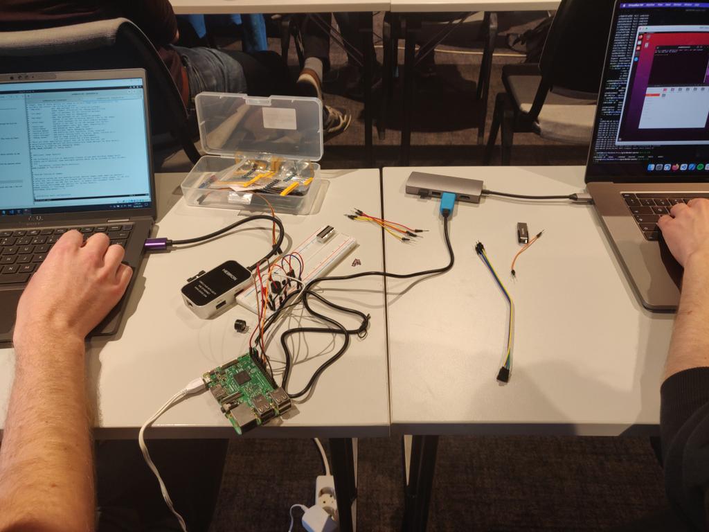 2net_software's tweet image. &quot;Hardware interfacing with Yocto Project&quot; is underway @NDC_Conferences NDC TechTown. We have Raspberry Pi, wires, lights, buzzers, and we have Yocto Project. It&apos;s all coming together, bit by bit