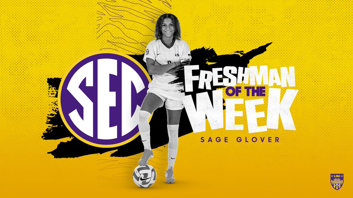LSUSoccer's tweet photo. Sage Glover is your SEC Freshman of the Week 🔥 

🔗 https://t.co/crPtz3660F https://t.co/oYZryGkHc7