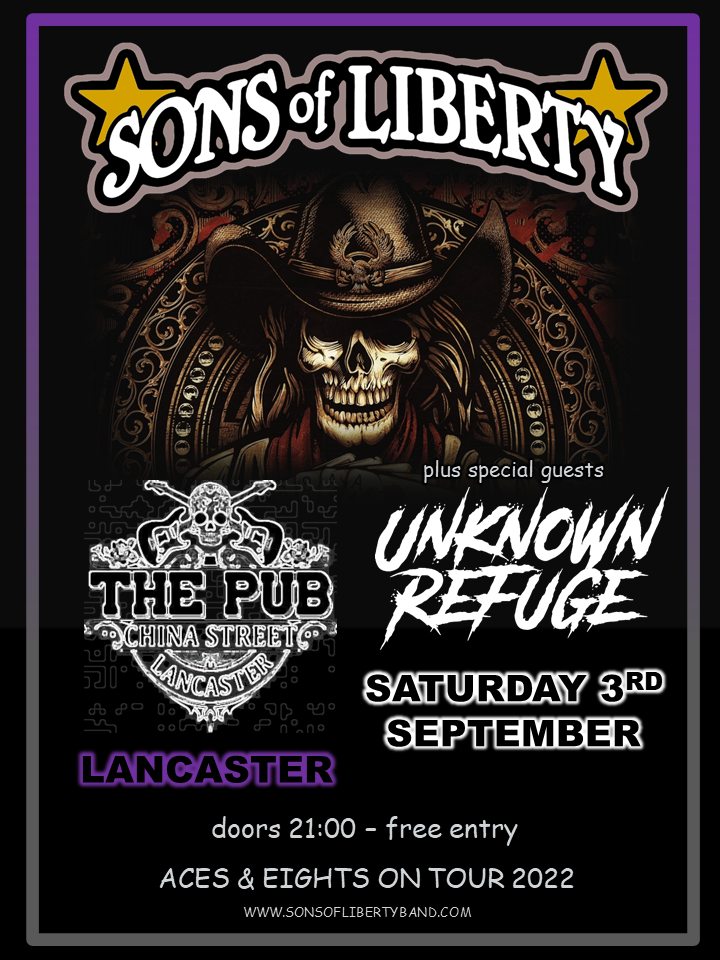 Happy Monday Pub fans! Really stoked for this absolute stonker of a gig this Saturday! Southern Rockers @SonsLibertyUK +  @UNKNOWN_REFUGE team up for a FREE intimate gig in #Lancaster🤘🙂👍 #ThePub #ThePubLancaster #LancasterVenues #LancashireVenues #LoveLancaster #NWOCR
