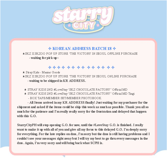 starrycityph's tweet photo. ┈┈⋆ #SCPHUpdates✨
I'm sorry for the late update~
Thank you so much for the patience
Always Stay Safe and Healthy po!

☆ If we missed an update don't hesitate to DM us.
☆ Incoming updates this week will be replied to this tweet. https://t.co/o6MzqwGwqt