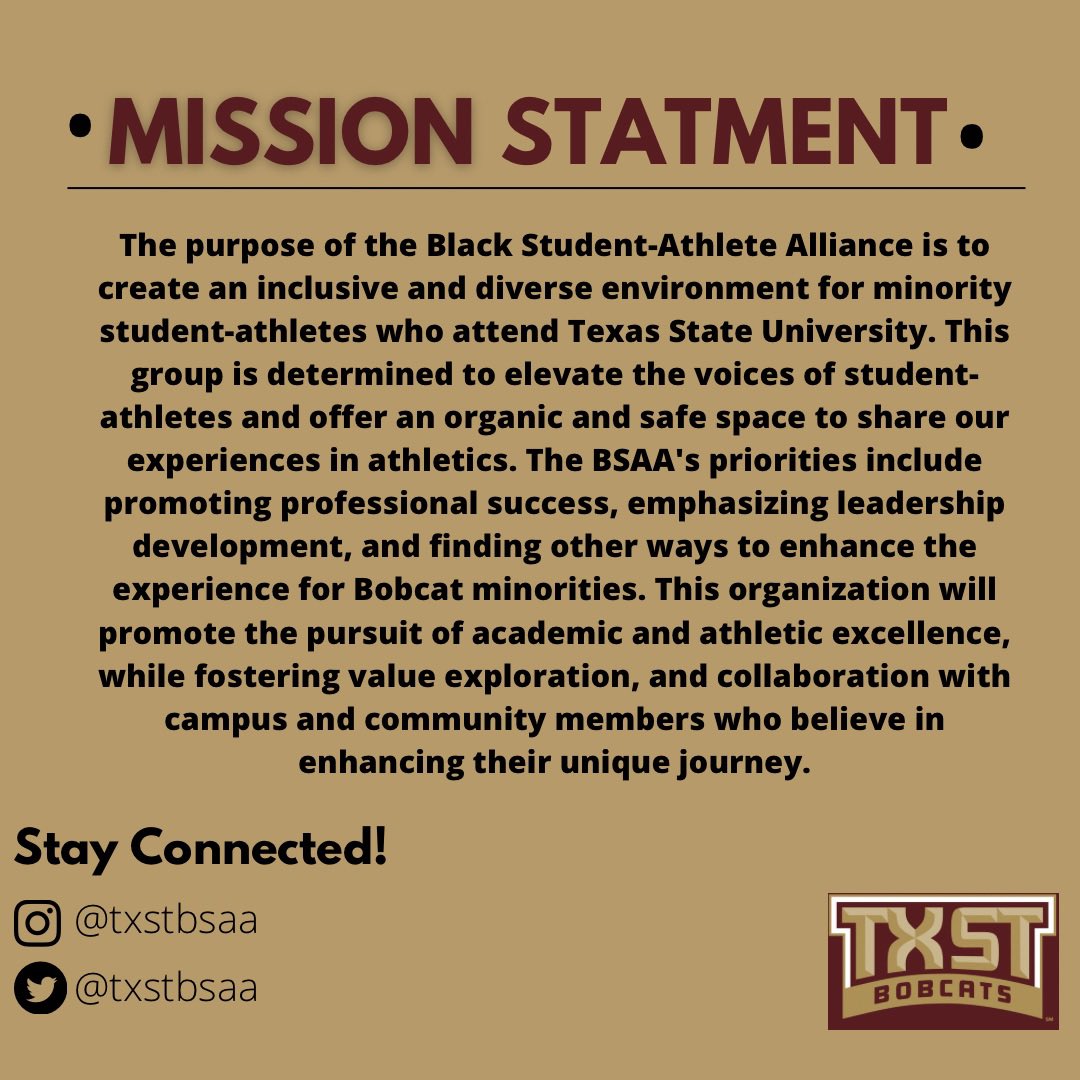 We hope that you can be apart of this unique experience to socialize and support one another in BSAA. We look forward to helping build each-other in all steps as current student athletes and the future after our playing careers !

Follow us on IG &amp; Twitter to stay connected! 🐱🙌🏽