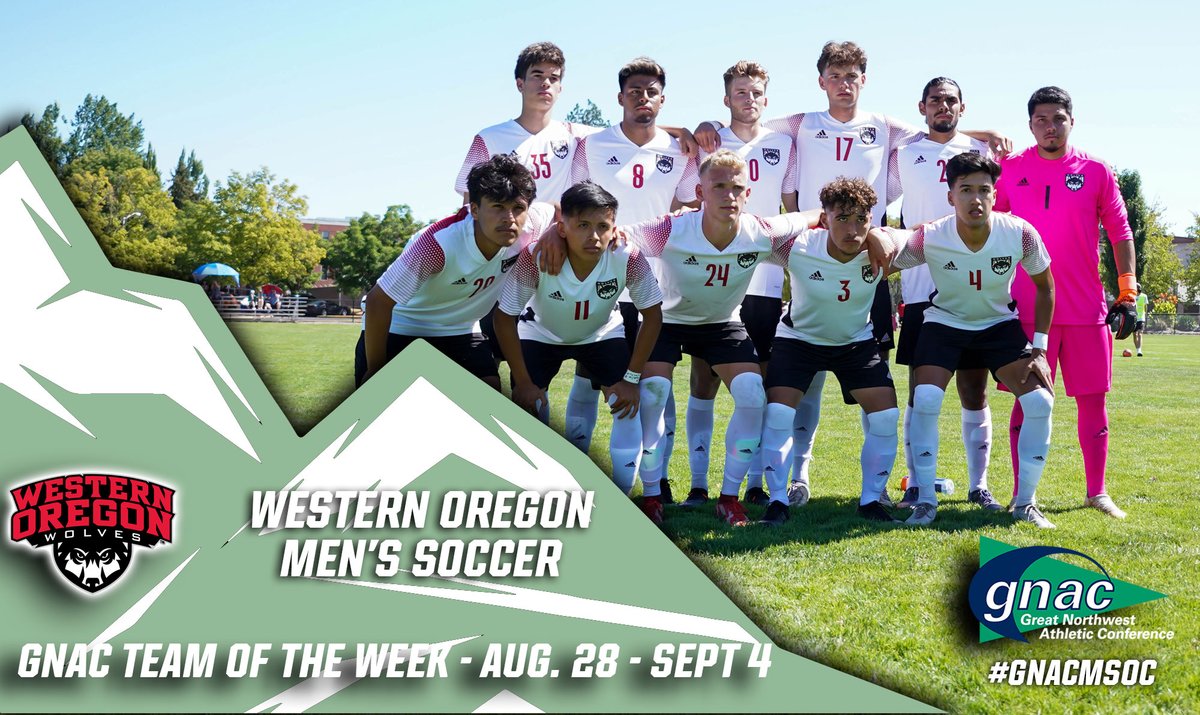 GNACsports's tweet photo. #GNACMSOC | Congratulations to the @WOU_Wolves men's soccer team who earned this week's GNAC Team of the Week Award with the first regular-season win and shutout in program history with a 1-0 win over Hawaii Pacific!
Read More: https://t.co/nhYeOdyWnG https://t.co/Fb2IJRs7qv