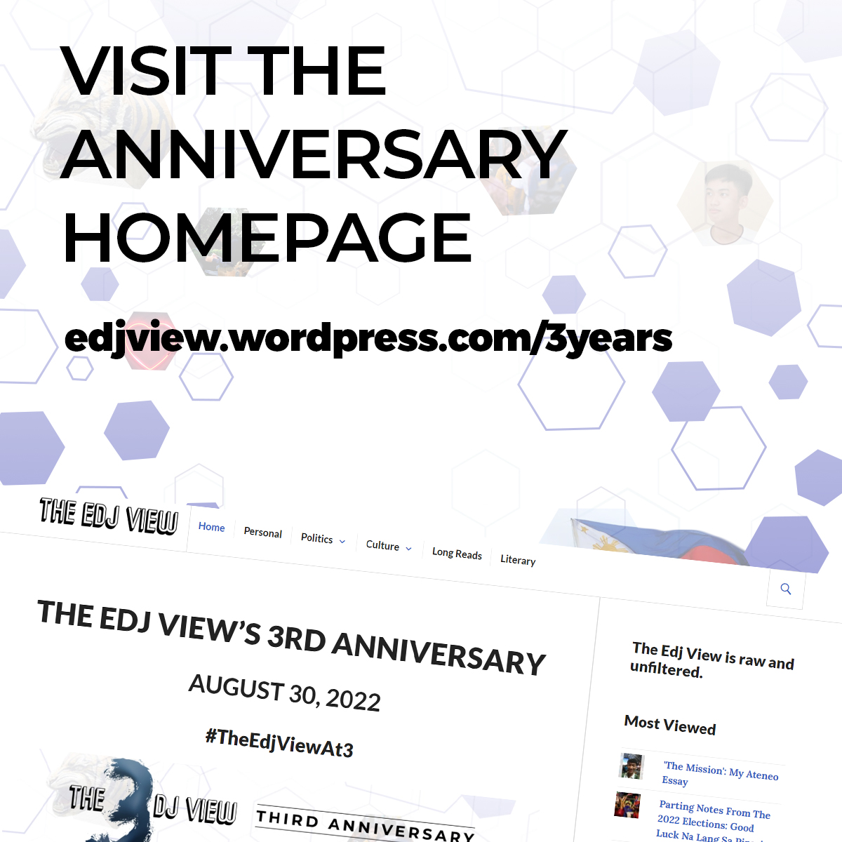 EdjView's tweet photo. Today, Aug. 30, marks the 3RD ANNIVERSARY of The Edj View!

Visit the anniversary homepage: https://t.co/eVMWSi8s7i

Follow our social media accounts:
Facebook: https://t.co/7axOViVMfw
Twitter: https://t.co/Gf26LvbY85

#TheEdjViewAt3 https://t.co/K1V5ljlzAO