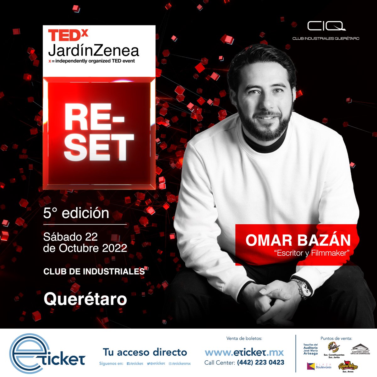 ❌ SPEAKER TEDxJZ 2022 - Omar Bazán - Escritor y Filmmaker ❌ Sábado 22 de Octubre - Club de Industriales - 4PM - Boletos en Eticket 👉 eticket.mx/masinformacion…