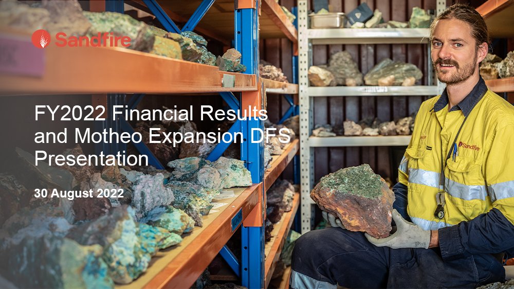 Sandfire is pleased to advise that we have released our financial results for the 12 months to 30 June 2022. 

You can view the full results here bit.ly/3pVMxvG