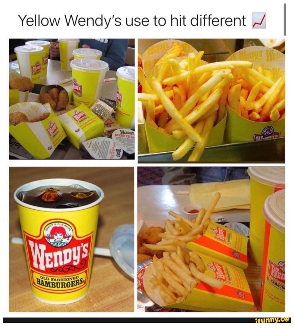 baileyy200's tweet photo. Day 1 of asking @Wendys to bring back the yellow packaging https://t.co/Heleso4VLj