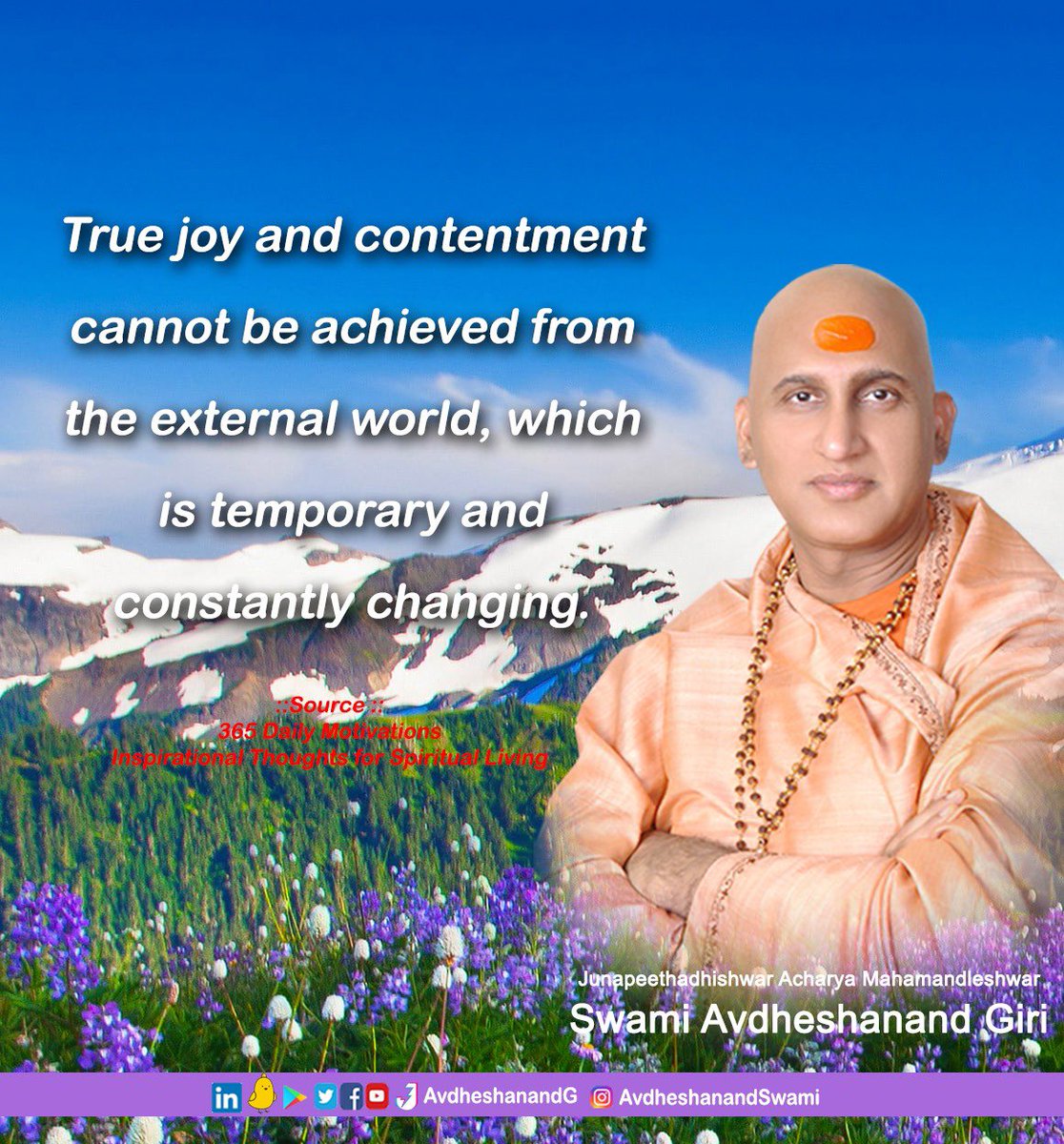 AvdheshanandG's tweet photo. Responsible and sensible individuals for social upliftment contribute positively in making the world conflict-free, where all can co-exist in harmony and where mutual hatred, inequality and intolerance are negligible.

#AvdheshanandG_Quotes #thoughtoftheday  #aajkamantra #yoga https://t.co/H6AP0w0BFg