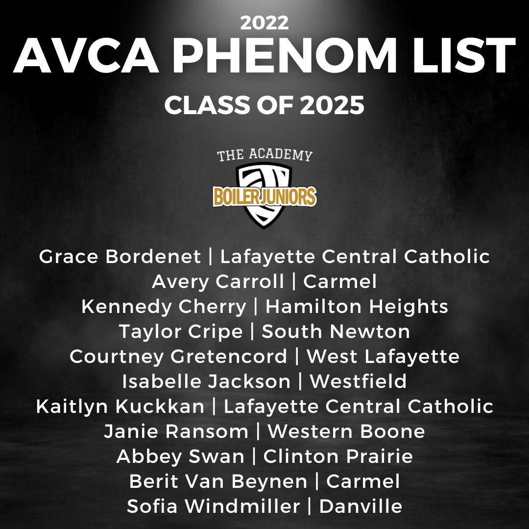 BoilerJuniorsVB's tweet photo. Congratulations to our players from the Class of 2025 who have been named to the 2022 @AVCAPhenom  Watchlist!

#boilerproud #boilerfamily https://t.co/dSoo9IX08h