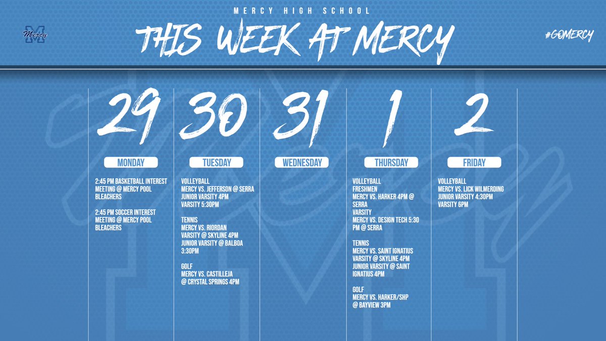 MercyAthletics's tweet photo. Catch all the action this week! #gomercy https://t.co/UsgT0w8gU6