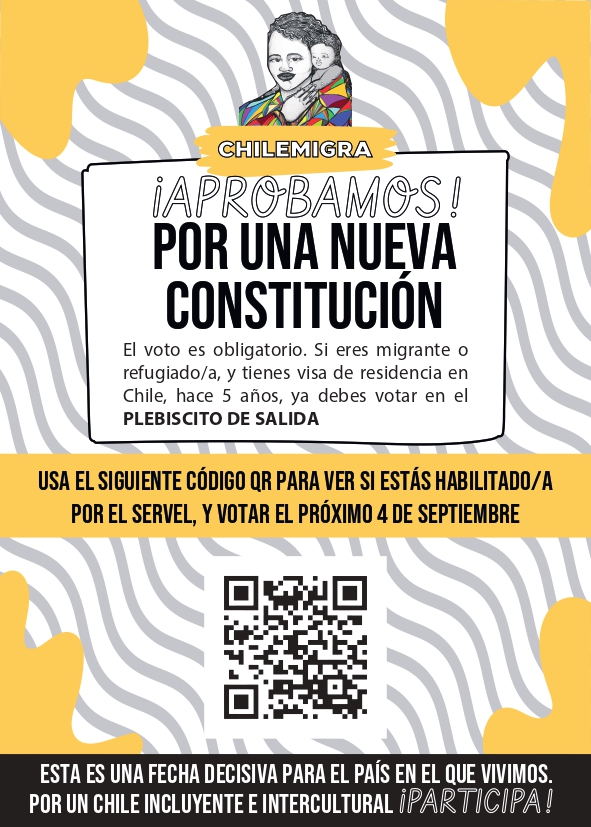 chilemigra's tweet photo. Conoce el volante que hemos estado entregando en distintos territorios, para invitar a las comunidades migrantes a votar #apruebo #nuevaConstitución, el próximo 4 de septiembre ¡El nuevo Chile lo construimos todxs! ✍️#PlebiscitoDeSalida https://t.co/1HizAzZNAi