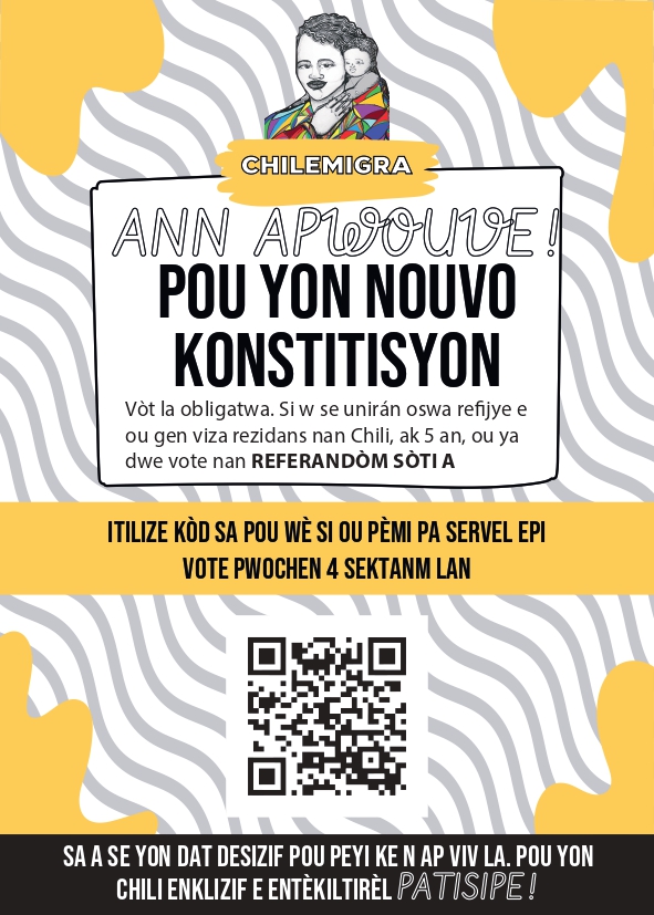 chilemigra's tweet photo. Conoce el volante que hemos estado entregando en distintos territorios, para invitar a las comunidades migrantes a votar #apruebo #nuevaConstitución, el próximo 4 de septiembre ¡El nuevo Chile lo construimos todxs! ✍️#PlebiscitoDeSalida https://t.co/1HizAzZNAi