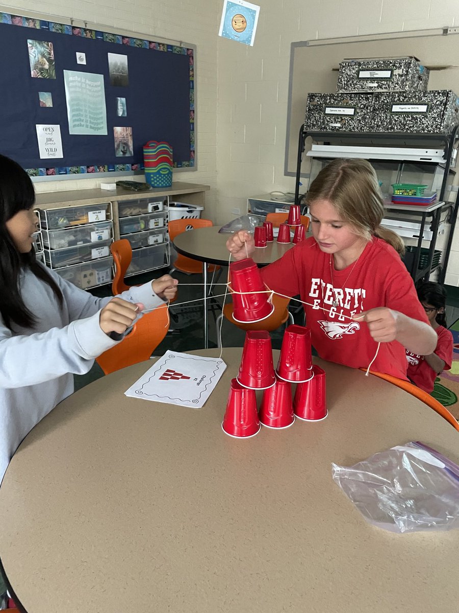 Cup stacking challenge!  One of my favorite activities to use when showing students the importance of working together.  #everettsoars #lfmoments