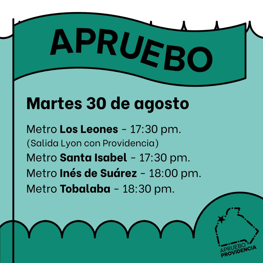 proviaprueba's tweet photo. 📖✨ Este es el calendario del despliegue de nuestro comando de #Apruebo #Providencia en los últimos días de campaña. Súmate a estos puntos de campaña simplemente llegando a la hora indicada. El 4 de septiembre haremos historia en las urnas 🗳. 

#AprueboProvidencia #AprueboFeliz https://t.co/GfWZpsC400