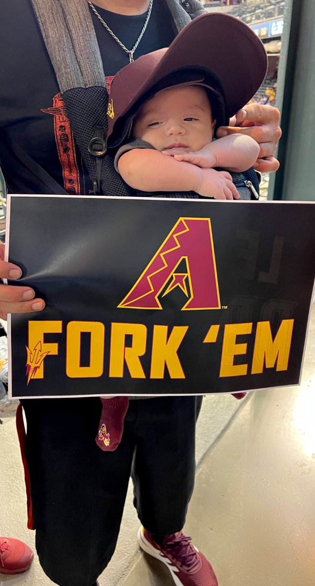 MissMeenah's tweet photo. Thanks @Dbacks! My sweet nephew’s (and @TheSunDevils future slugger!) first of many many baseball games! Thank you for letting us know we could commemorate his first game ⚾️❤️🐍 https://t.co/e2jawQfUta