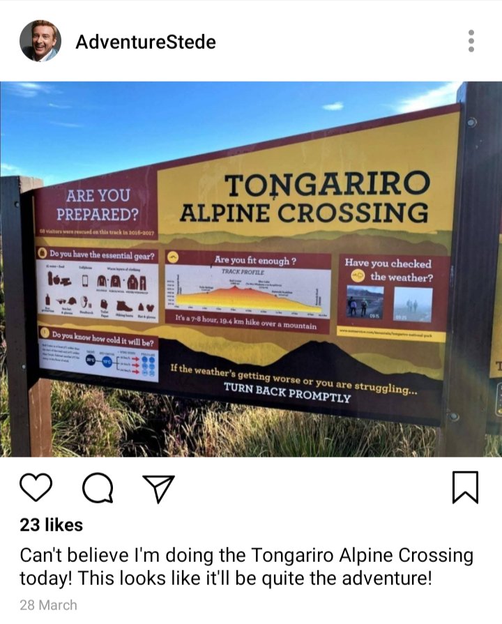 Instagram post depicting Tongariro path in morning