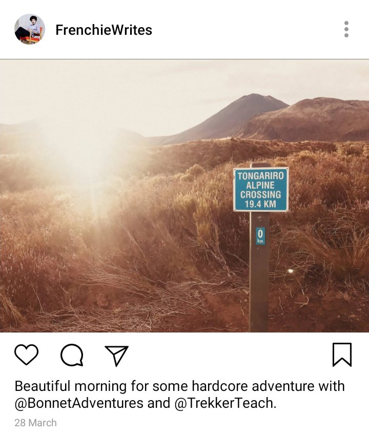 Instagram post depicting Tongariro path in morning