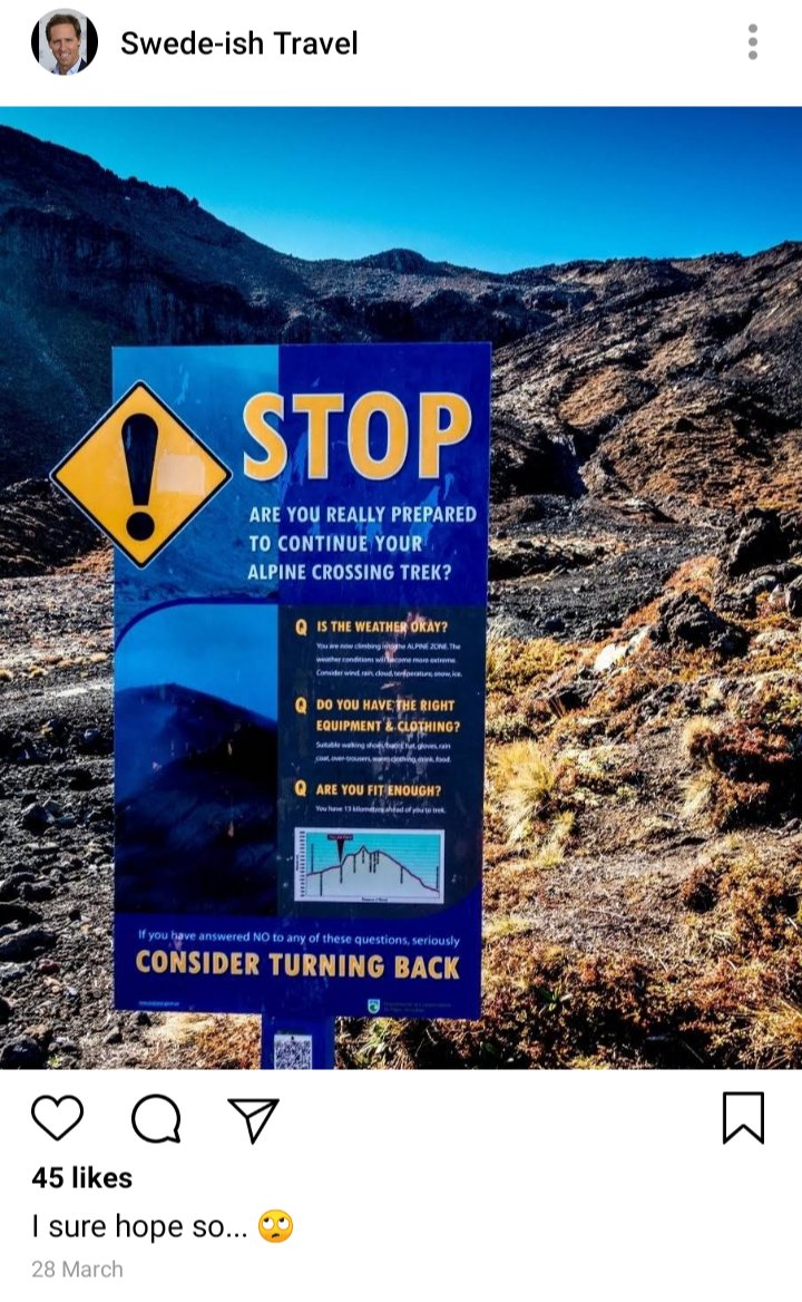 Instagram post depicting Tongariro path in morning