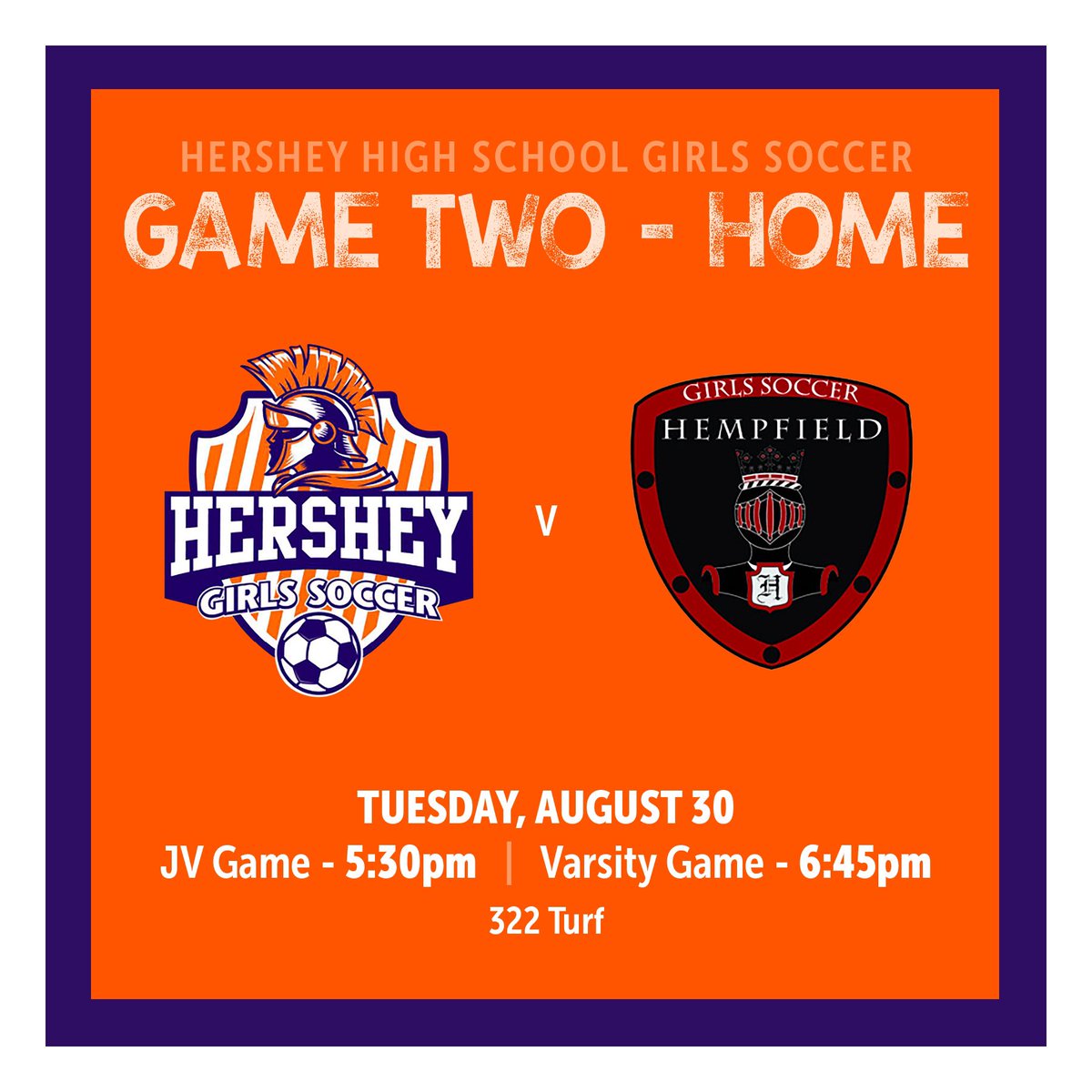 Join us tomorrow for our 2nd game of the season as we take on Hempfield!🧡💙 Jv is at 5:30pm and varsity at 6:45pm