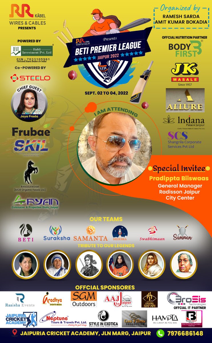 BetiPremier's tweet photo. Special Guest for BPL (beti premium League ) is from 2 to 4 th September 2022
#BetiPremierLeague #events #girlsevent #Modi #amitbokadia https://t.co/8jKIja5brf