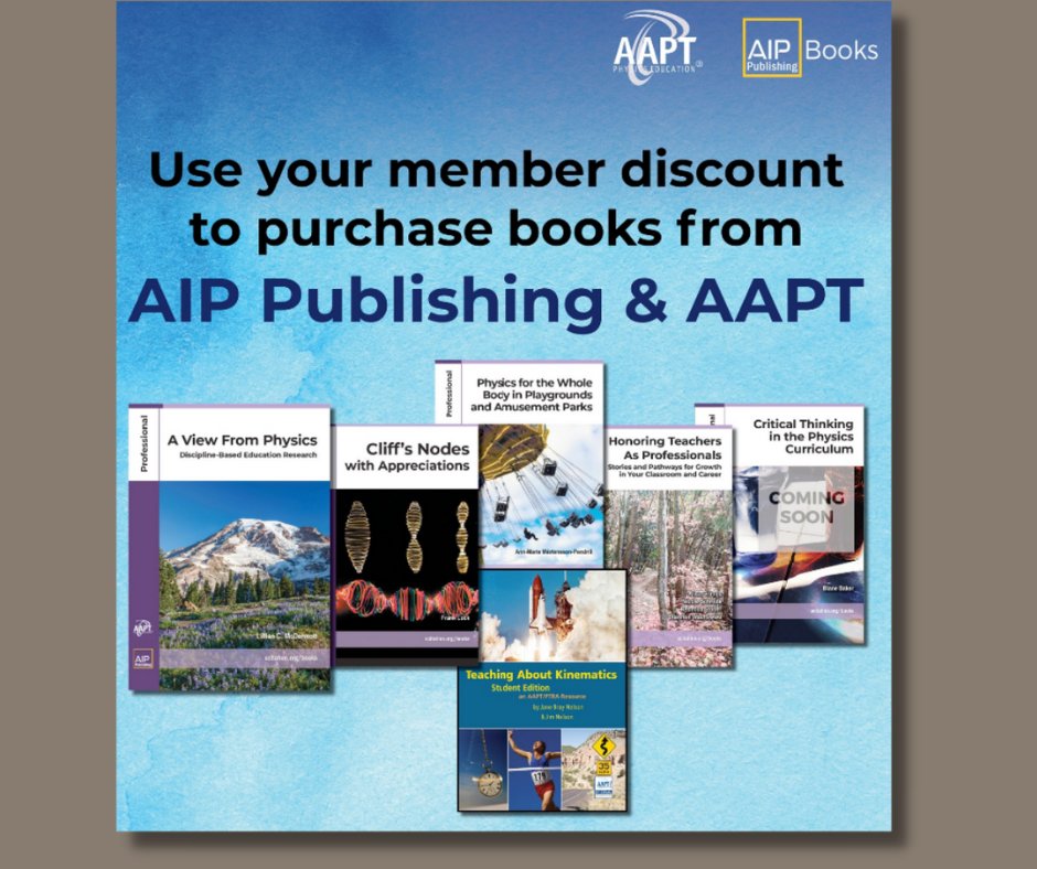 AAPTHQ's tweet photo. As an #AAPTMember you can access any book published together by @AIP_Publishing and AAPT at a #discount! You can access digital copies at 25% off or print copies at the discounted rate of $30/book! Check out the collection here! https://t.co/VtlIHaNqEG https://t.co/4sxfhglfhB