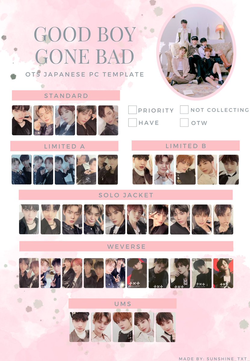 All the random photocards included for Japanese versions of TXT