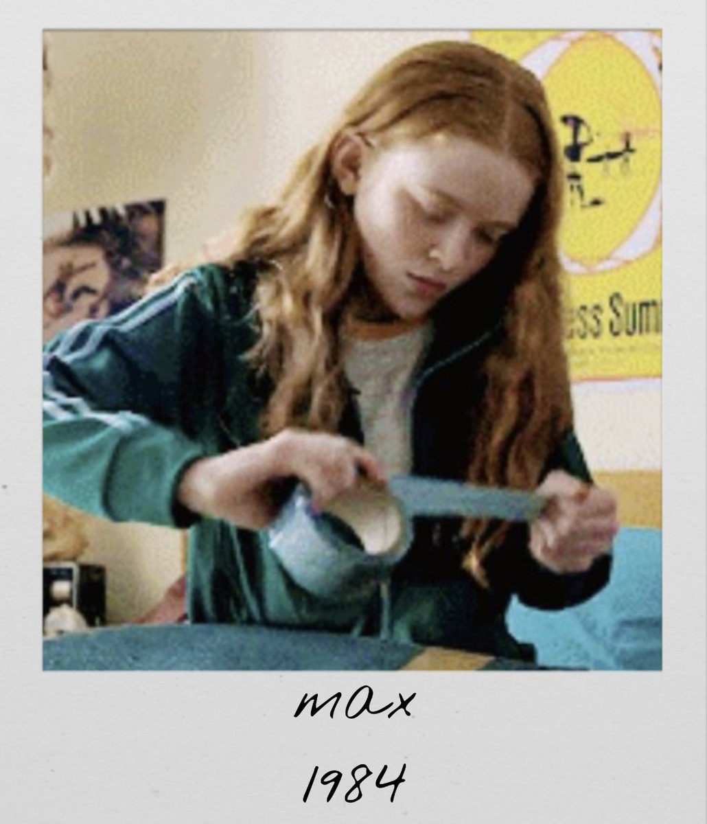 strngerpolaroid's tweet image. a polaroid of max fixing her skateboard
fall 1984