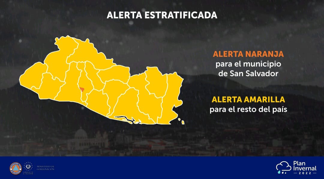 PROCIVILSV's tweet photo. "Mantenemos la alerta naranja en todo el municipio de San Salvador y Alerta Amarilla generalizada en todo el territorio nacional", Director, @luisalonsoamaya. https://t.co/p8c6plxNYn