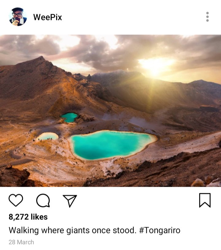 Instagram post depicting Tongariro crater