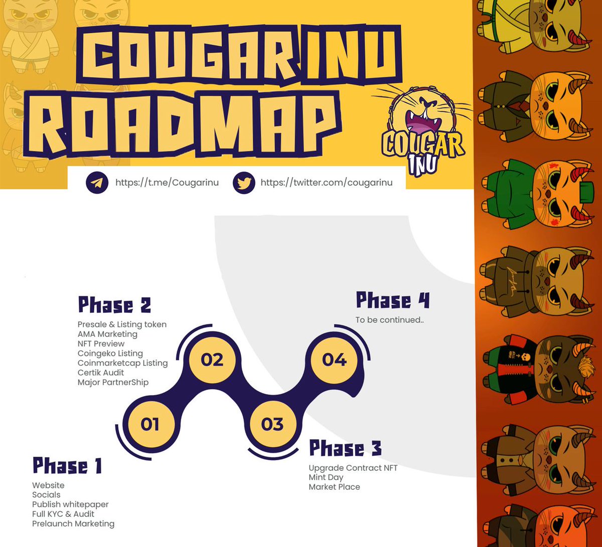 CougarInu's tweet photo. The work on the COUGAR INU roadmap has officially been completed, and now you can check our roadmap via our website to find out about all the details and future plans of COUGAR INU. ✅ https://t.co/74a2pSwBTP